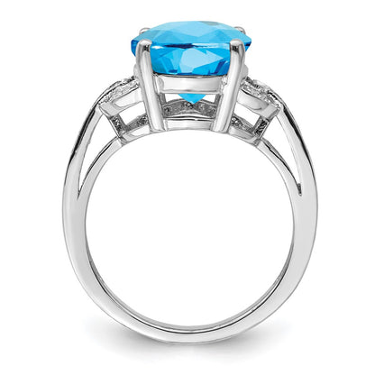 Sterling Silver Rhodium Swiss Blue Topaz u0026 Diamond Ring