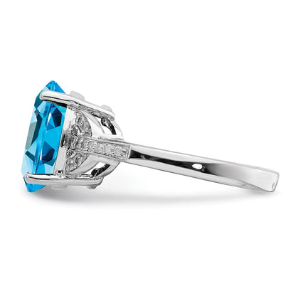 Sterling Silver Rhodium Swiss Blue Topaz u0026 Diamond Ring