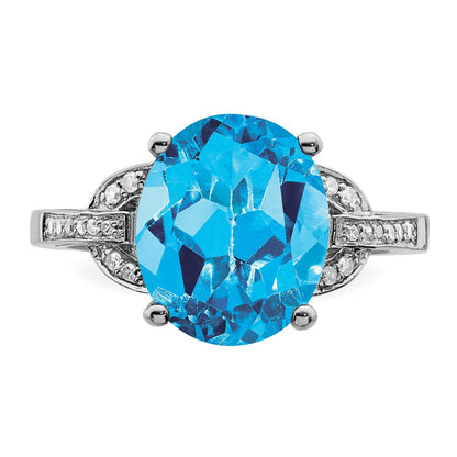 Sterling Silver Rhodium Swiss Blue Topaz u0026 Diamond Ring