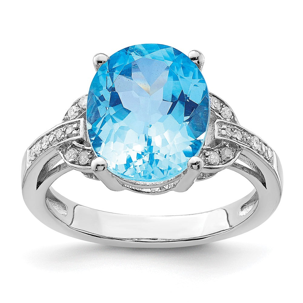 Sterling Silver Rhodium Swiss Blue Topaz u0026 Diamond Ring