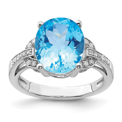 Sterling Silver Rhodium Swiss Blue Topaz u0026 Diamond Ring