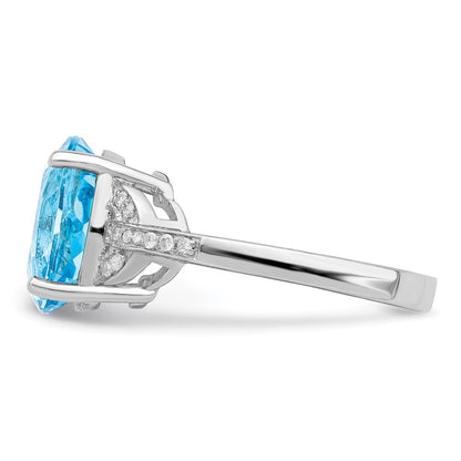 Sterling Silver Rhodium Sky Blue Topaz u0026 Diamond Ring