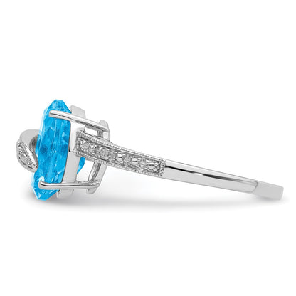 Sterling Silver Rhodium-plated Polished Swiss Blue Topaz Dia Accent Ring