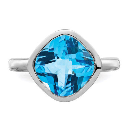 Sterling Silver Rhodium Blue Topaz Ring