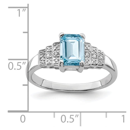 Sterling Silver Rhodium Plated Diamond u0026 Light Swiss Blue Topaz Ring