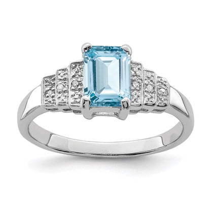 Sterling Silver Rhodium Plated Diamond u0026 Light Swiss Blue Topaz Ring