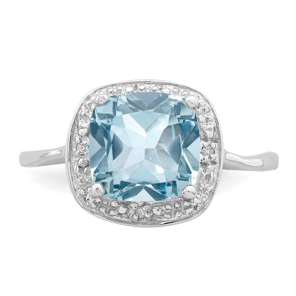 Sterling Silver Rhodium Plated Diamond u0026 Light Swiss Blue Topaz Ring