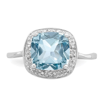 Sterling Silver Rhodium Plated Diamond u0026 Light Swiss Blue Topaz Ring