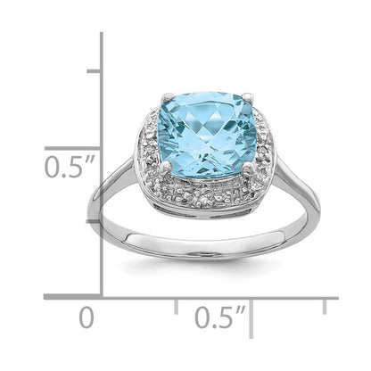 Sterling Silver Rhodium Plated Diamond u0026 Light Swiss Blue Topaz Ring