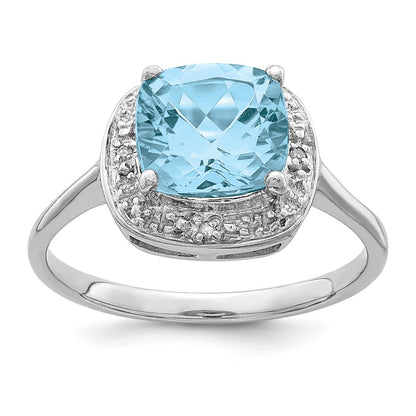 Sterling Silver Rhodium Plated Diamond u0026 Light Swiss Blue Topaz Ring