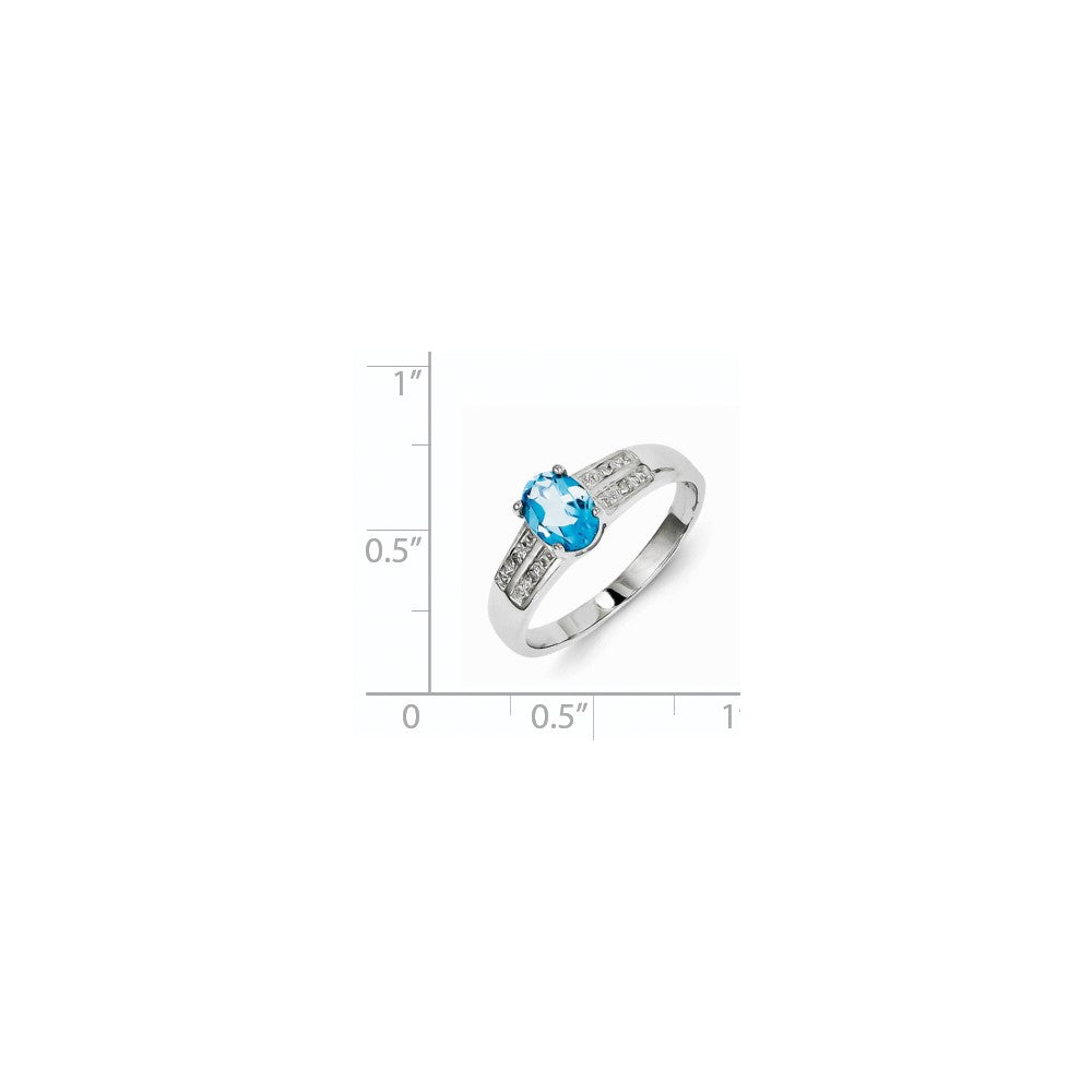 Sterling Silver Rhodium Plated Diamond u0026 Light Swiss Blue Topaz Ring