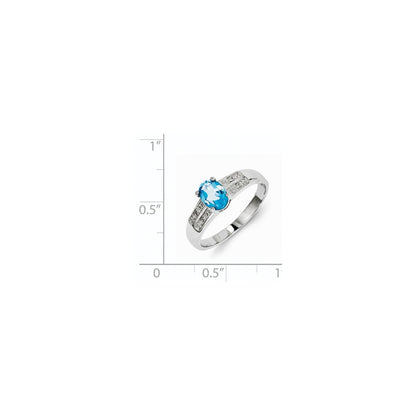 Sterling Silver Rhodium Plated Diamond u0026 Light Swiss Blue Topaz Ring
