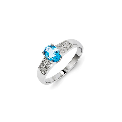 Sterling Silver Rhodium Plated Diamond u0026 Light Swiss Blue Topaz Ring