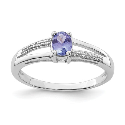 Sterling Silver Rhodium Plated Diamond and Tanzanite Ring