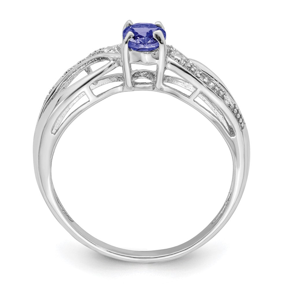 Sterling Silver Rhodium Plated Diamond and Tanzanite Ring