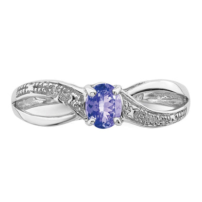 Sterling Silver Rhodium Plated Diamond and Tanzanite Ring