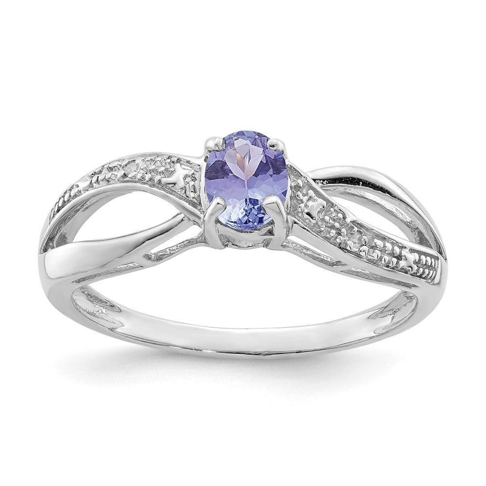 Sterling Silver Rhodium Plated Diamond and Tanzanite Ring