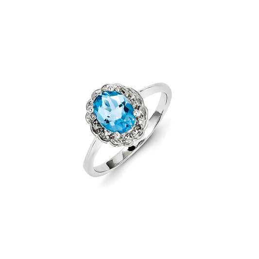 Sterling Silver Rhodium Plated Diamond u0026 Light Swiss Blue Topaz Ring