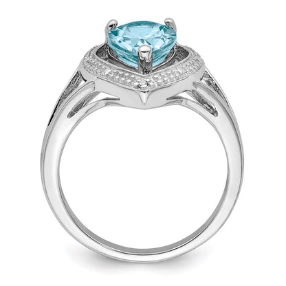 Sterling Silver Rhodium Plated Diamond u0026 Light Swiss Blue Topaz Ring