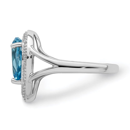 Sterling Silver Rhodium Plated Diamond u0026 Light Swiss Blue Topaz Ring
