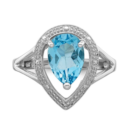 Sterling Silver Rhodium Plated Diamond u0026 Light Swiss Blue Topaz Ring