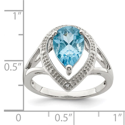 Sterling Silver Rhodium Plated Diamond u0026 Light Swiss Blue Topaz Ring