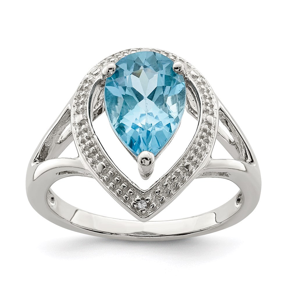 Sterling Silver Rhodium Plated Diamond u0026 Light Swiss Blue Topaz Ring
