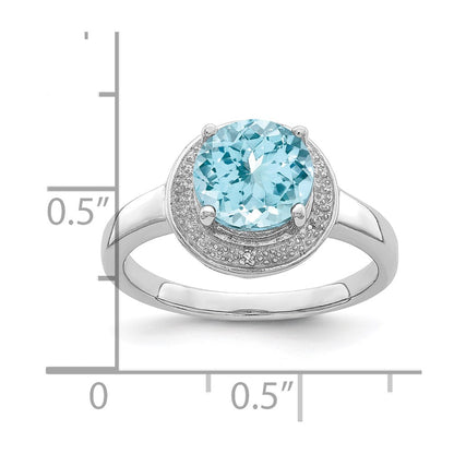 Sterling Silver Rhodium Plated Diamond u0026 Light Swiss Blue Topaz Ring