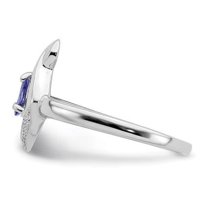 Sterling Silver Rhodium Plated Diamond and Tanzanite Ring