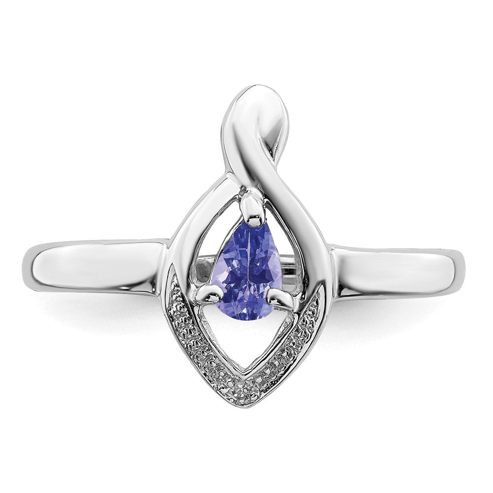 Sterling Silver Rhodium Plated Diamond and Tanzanite Ring