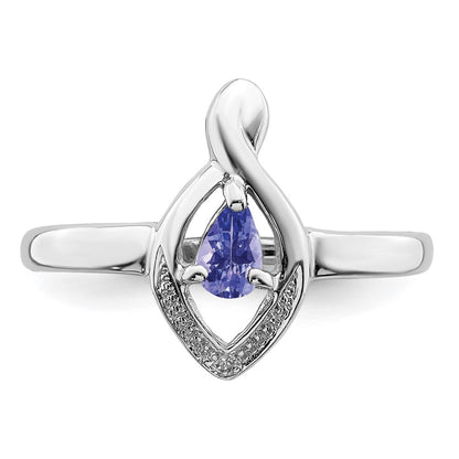 Sterling Silver Rhodium Plated Diamond and Tanzanite Ring