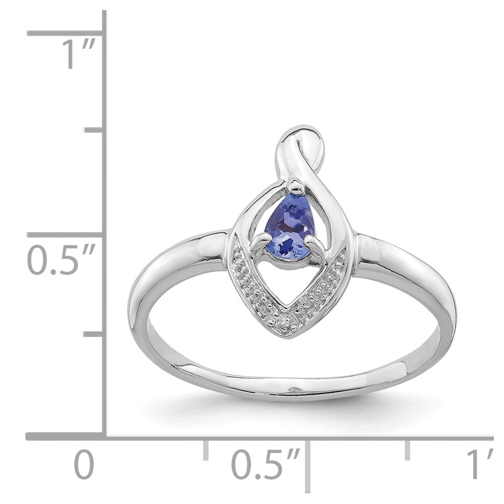 Sterling Silver Rhodium Plated Diamond and Tanzanite Ring
