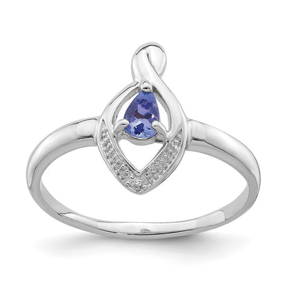 Sterling Silver Rhodium Plated Diamond and Tanzanite Ring