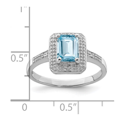 Sterling Silver Rhodium Plated Diamond u0026 Light Swiss Blue Topaz Ring