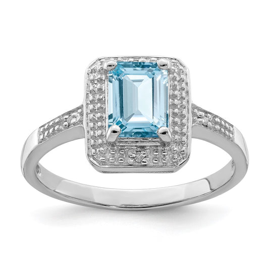 Sterling Silver Rhodium Plated Diamond u0026 Light Swiss Blue Topaz Ring