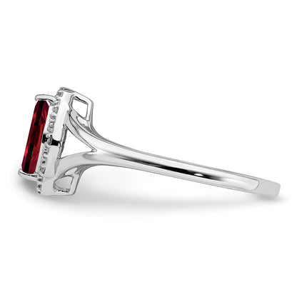 Sterling Silver Rhodium Plated Diamond u0026 Garnet Marquise Ring