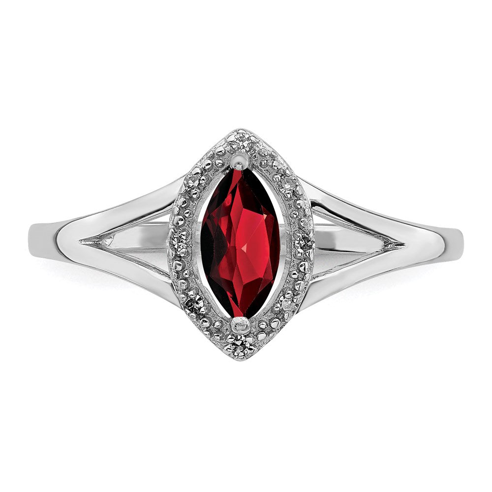 Sterling Silver Rhodium Plated Diamond u0026 Garnet Marquise Ring