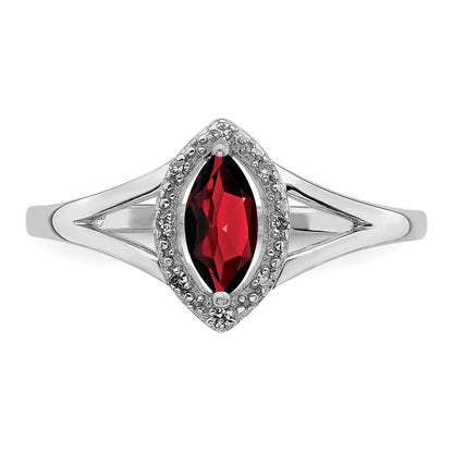 Sterling Silver Rhodium Plated Diamond u0026 Garnet Marquise Ring