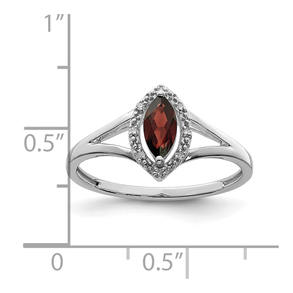 Sterling Silver Rhodium Plated Diamond u0026 Garnet Marquise Ring