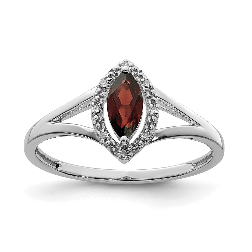 Sterling Silver Rhodium Plated Diamond u0026 Garnet Marquise Ring