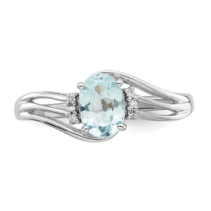 Sterling Silver Rhodium Plated Diamond u0026 Sky Blue Topaz Oval Ring