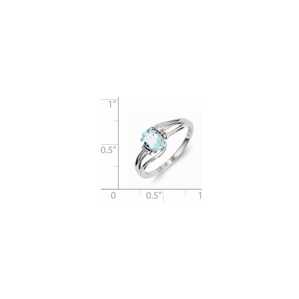Sterling Silver Rhodium Plated Diamond u0026 Sky Blue Topaz Oval Ring