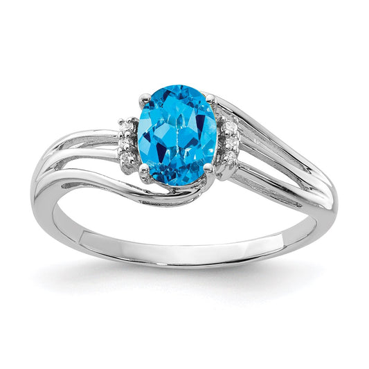 Sterling Silver Rhodium Plated Diamond u0026 Sky Blue Topaz Oval Ring
