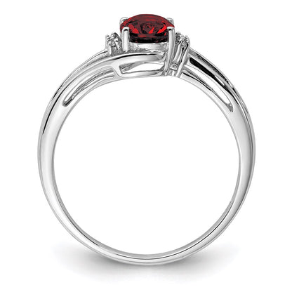 Sterling Silver Rhodium Plated Diamond and Garnet Oval Ring