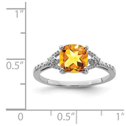Sterling Silver Rhodium Plated Diamond and Citrine Ring