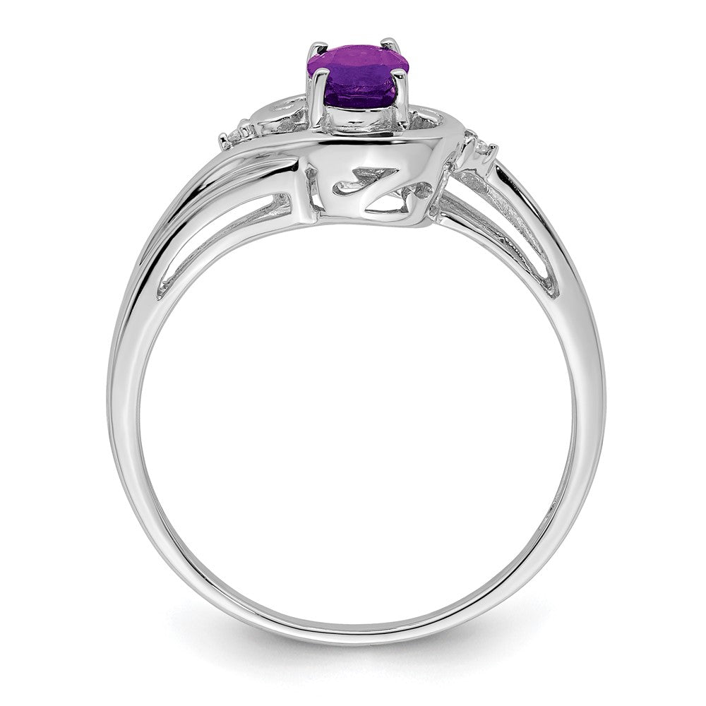 Sterling Silver Rhodium Plated Diamond u0026 Amethyst Ring
