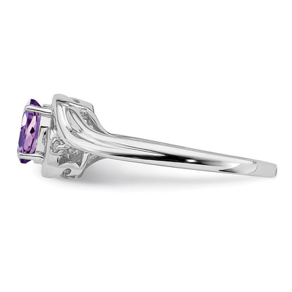 Sterling Silver Rhodium Plated Diamond u0026 Amethyst Ring