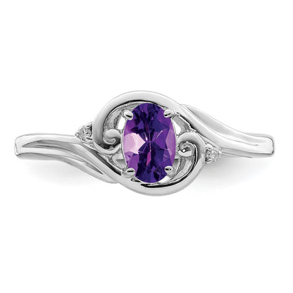 Sterling Silver Rhodium Plated Diamond u0026 Amethyst Ring
