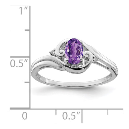 Sterling Silver Rhodium Plated Diamond u0026 Amethyst Ring