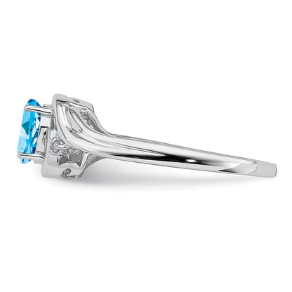 Sterling Silver Rhodium Plated Diamond u0026 Sky Blue Topaz Ring